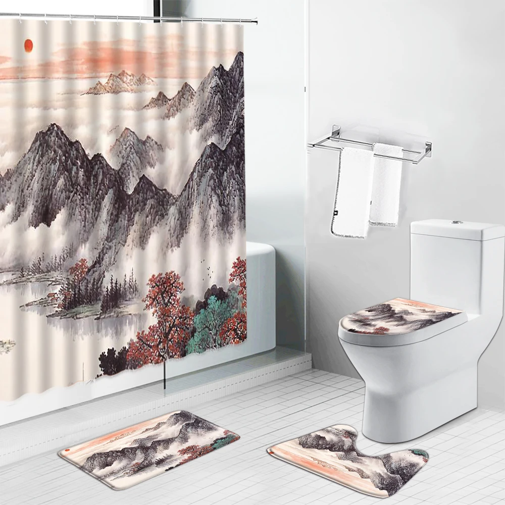 Chinese Style Landscape Shower Curtains Set Forest Scenery Flower Bathroom Decor Flannel Non-Slip Bath Mat Toilet Cover Carpet
Chinese Style Landscape Shower Curtains Set Forest Scenery Flower Bathroom Decor Flannel Non-Slip Bath Mat Toilet Cover Carpet