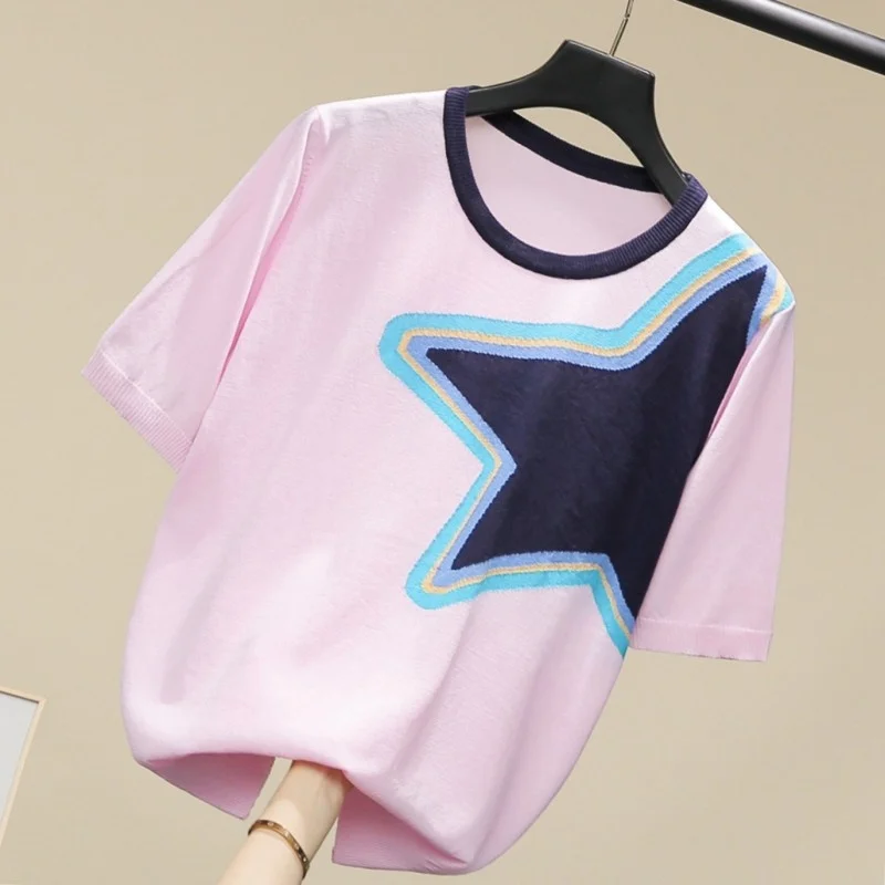 Women Summer Star Jacquard Knitted Tees Tops Casual Short Sleeve T-shirts Pullover O Neck Knitwear Colors Mixed Female T-shirt
Women Summer Star Jacquard Knitted Tees Tops Casual Short Sleeve T-shirts Pullover O Neck Knitwear Colors Mixed Female T-shirt