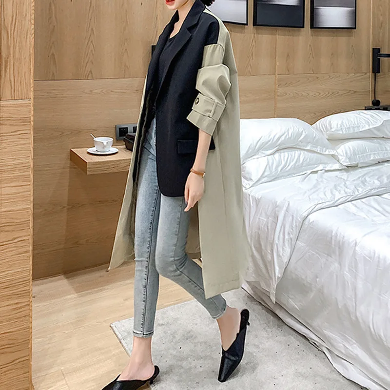Spring New Women Blazer Patchwork Trench Coat Female Desinger Middle Long Coat Over The Knee Windbreaker
Spring New Women Blazer Patchwork Trench Coat Female Desinger Middle Long Coat Over The Knee Windbreaker