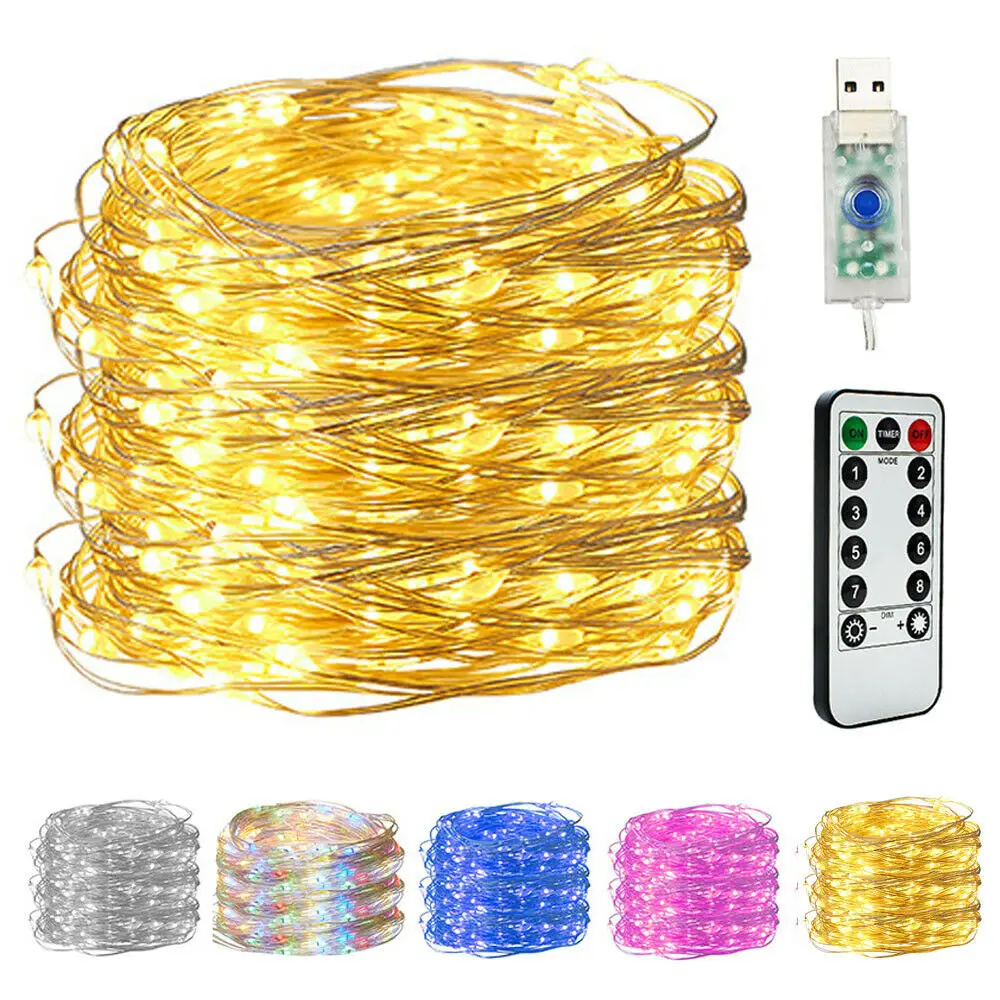 Home Copper Wire DC5V LED String Lights USB Power Fairy Lights with Remote(8 Modes) white warm white RGB Blue String Lights
Home Copper Wire DC5V LED String Lights USB Power Fairy Lights with Remote(8 Modes) white warm white RGB Blue String Lights