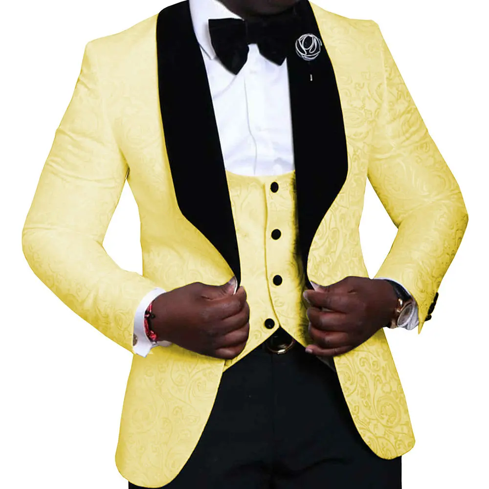 Yellow Black Shawl Lapel Wedding Suits For Mens Floral Jacquard Jacket With Pants Custom Made Formal Party Blazer Suit Man 2020
Yellow Black Shawl Lapel Wedding Suits For Mens Floral Jacquard Jacket With Pants Custom Made Formal Party Blazer Suit Man 2020