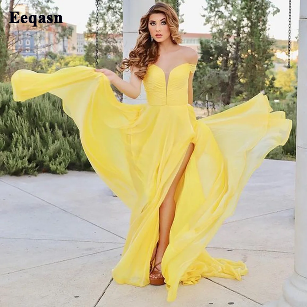Eeqasn Yellow Chiffon Prom Dresses With Slit Off The Shoulder Lady Formal Party Gowns Sexy Criss- Cross Back Evening Gowns Long
Eeqasn Yellow Chiffon Prom Dresses With Slit Off The Shoulder Lady Formal Party Gowns Sexy Criss- Cross Back Evening Gowns Long