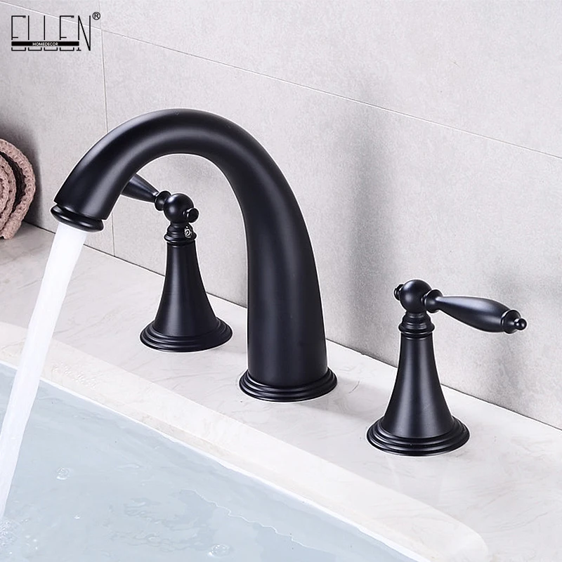 ELLEN Black Widespread Bath Sink Faucet Double Handle Basin Sink Faucet Hot Cold Water Mixer 3 Hole Bathroom Faucet ELF8001B
ELLEN Black Widespread Bath Sink Faucet Double Handle Basin Sink Faucet Hot Cold Water Mixer 3 Hole Bathroom Faucet ELF8001B