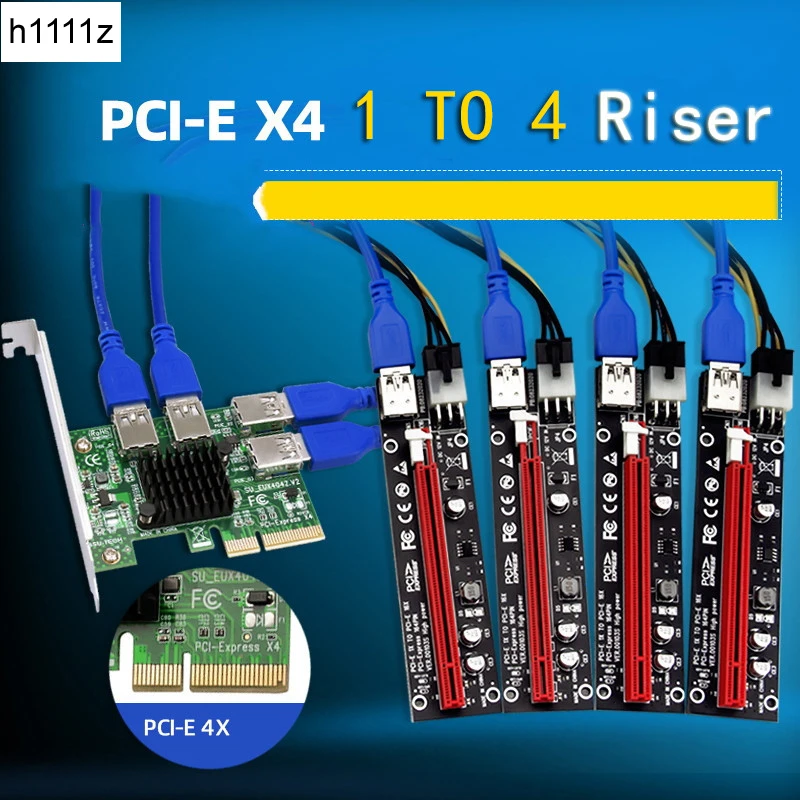 PCI-E Riser 1 to 4 USB 3.0 Card Hub PCI Express X16 Riser Adapter For Bitcoin ETH Mining 4 Port USB3.0 PCI Express X4 Riser Card
PCI-E Riser 1 to 4 USB 3.0 Card Hub PCI Express X16 Riser Adapter For Bitcoin ETH Mining 4 Port USB3.0 PCI Express X4 Riser Card