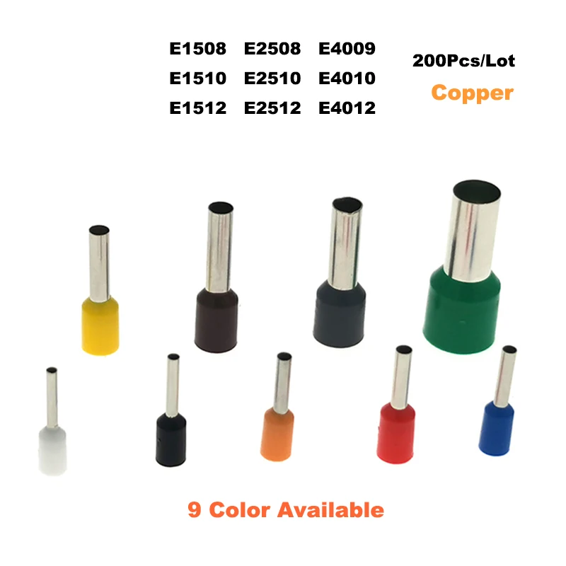 200Pcs Copper Tube Insulated Cord End Crimp Terminals Electrical Wire Connector E1508~E4012 Cable Ferrules 16-12AWG 1.5-4.0mm2 
200Pcs Copper Tube Insulated Cord End Crimp Terminals Electrical Wire Connector E1508~E4012 Cable Ferrules 16-12AWG 1.5-4.0mm2