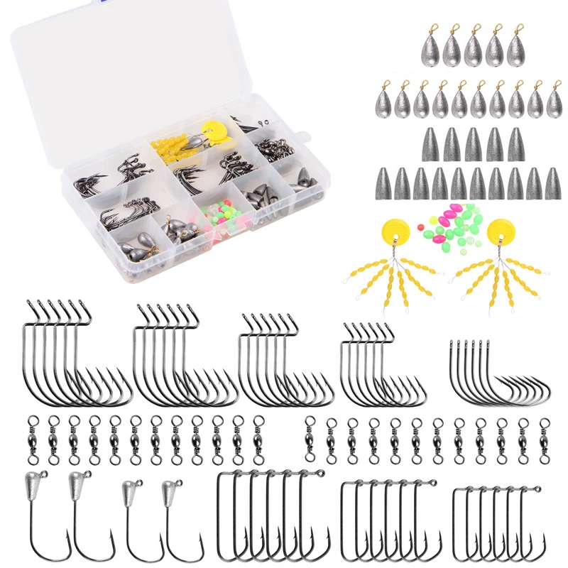 158pcs/box Texas fishing jig hook box kit with fishing sinkers lead head hooks float stoppers for bass trout jigging rigs
158pcs/box Texas fishing jig hook box kit with fishing sinkers lead head hooks float stoppers for bass trout jigging rigs