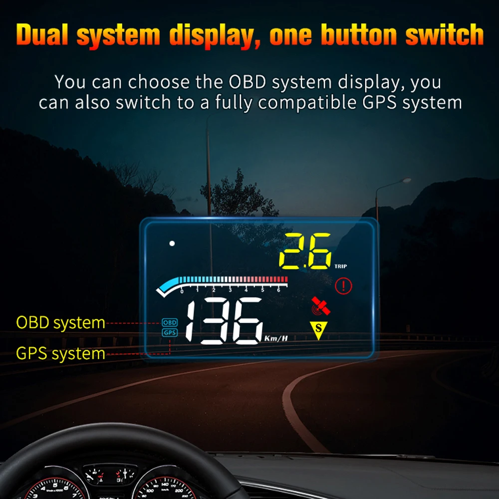 OBD+GPS Dual System HUD Head Up Display Windshield Projector Drving Direction RPM Speed Security Alarm Water Temp for All Cars
OBD+GPS Dual System HUD Head Up Display Windshield Projector Drving Direction RPM Speed Security Alarm Water Temp for All Cars