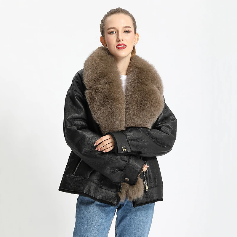 Winter Short Black Leather Jacket Women Real Fur Collar Moto Sheepskin Shearling Coat MJF-SJ-14
Winter Short Black Leather Jacket Women Real Fur Collar Moto Sheepskin Shearling Coat MJF-SJ-14