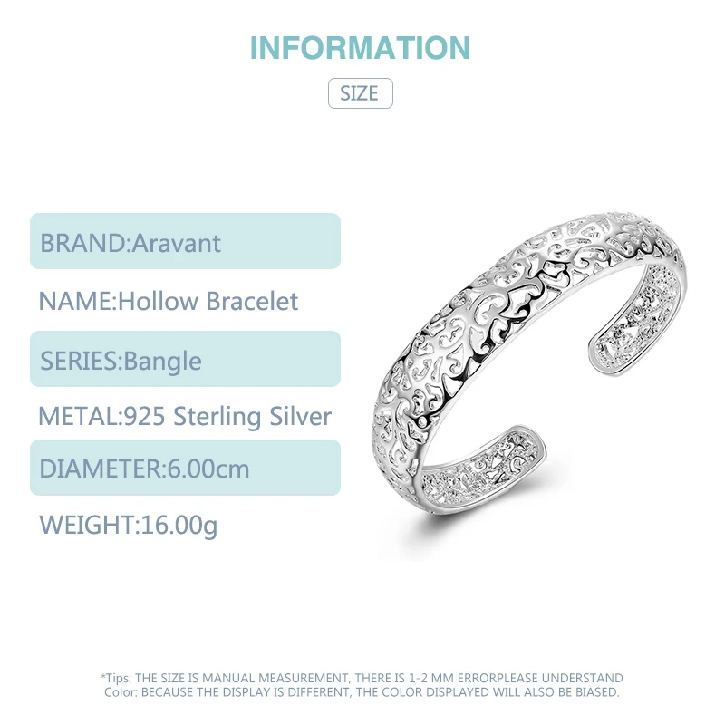 Aravant 925 Silver Hollow Open Cuff Bracelet&Bangle For Women Fashion Jewelry
Aravant 925 Silver Hollow Open Cuff Bracelet&Bangle For Women Fashion Jewelry