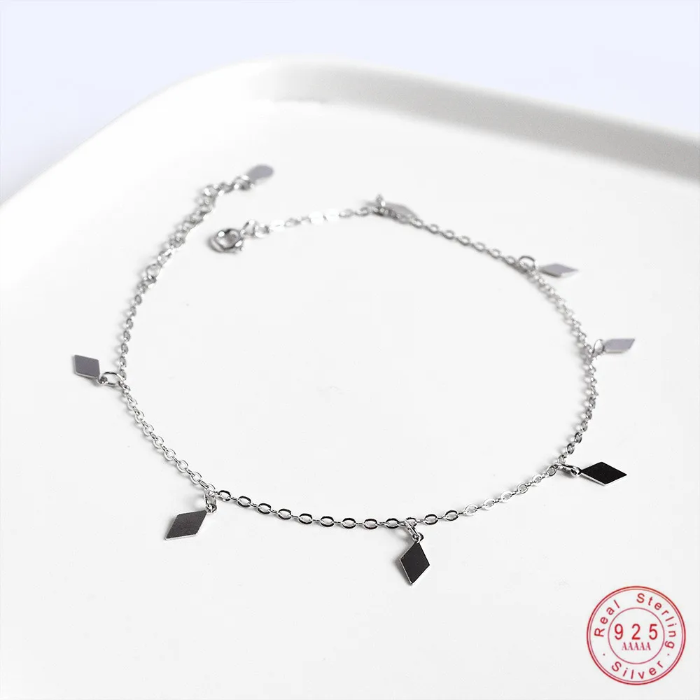 925 Sterling Silver Simple Diamond Geometric Pendant Anklet Women Summer Ocean Beach Casual Jewelry Accessories Girlfriend Gift
925 Sterling Silver Simple Diamond Geometric Pendant Anklet Women Summer Ocean Beach Casual Jewelry Accessories Girlfriend Gift