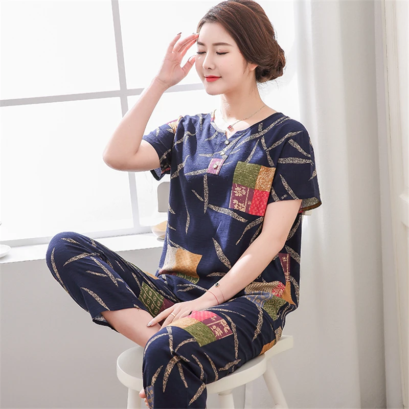 Pajamas middle-aged and elderly ladies summer cotton mother clothes home clothes loose casual printing Nightgown
Pajamas middle-aged and elderly ladies summer cotton mother clothes home clothes loose casual printing Nightgown