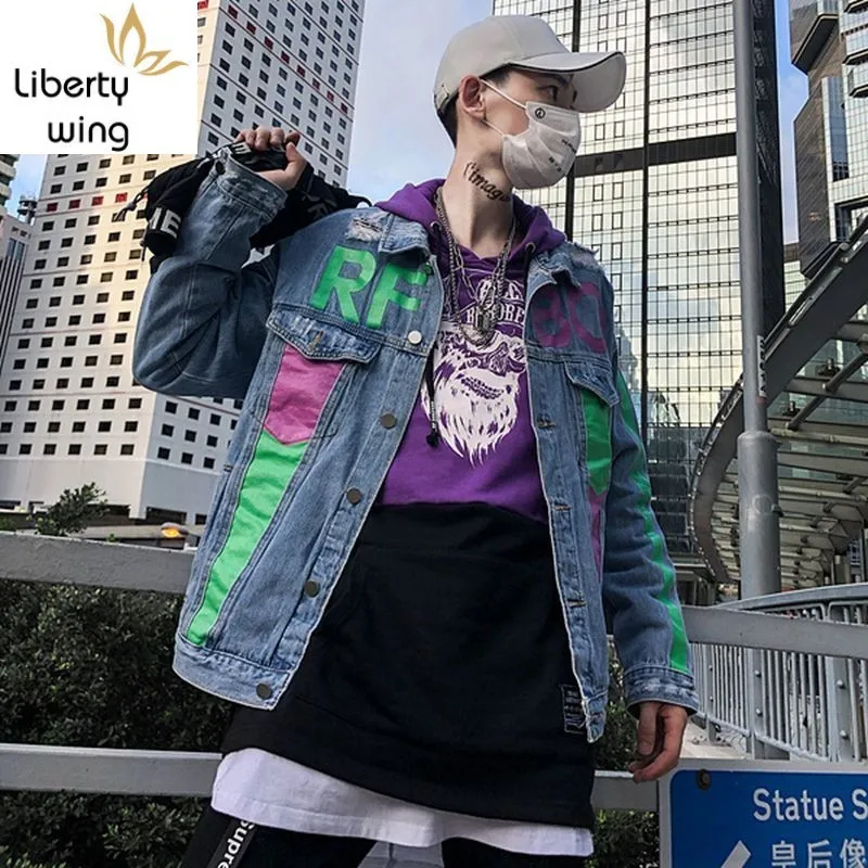 Autumn New Long Sleeve Harajuku Printed Mens Denim Hole Rippted Loose Fit Bomber Jacket Jean Coat Casual Hip Hop Outwear
Autumn New Long Sleeve Harajuku Printed Mens Denim Hole Rippted Loose Fit Bomber Jacket Jean Coat Casual Hip Hop Outwear