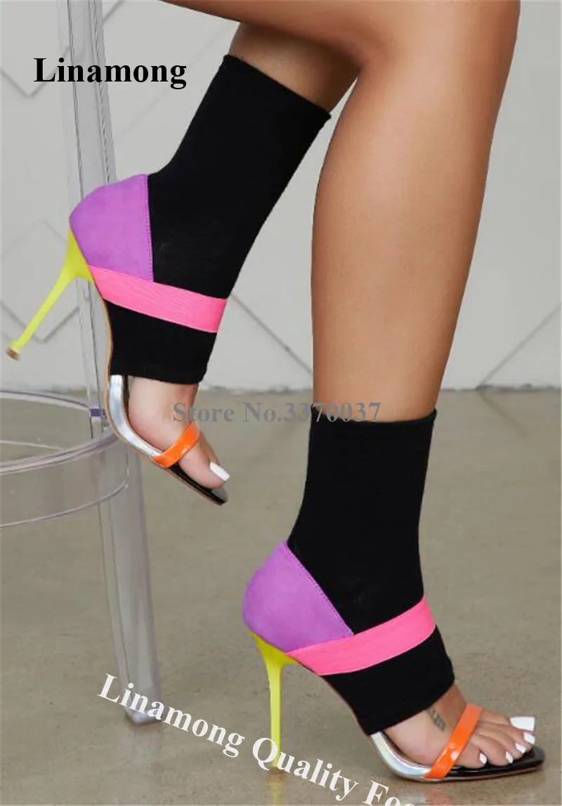 Charming Women Open Toe Band Stretch Patchwork Stiletto Heel Short Boots Pink Purple Black Elastic High Heel Ankle Booties Shoes
Charming Women Open Toe Band Stretch Patchwork Stiletto Heel Short Boots Pink Purple Black Elastic High Heel Ankle Booties Shoes