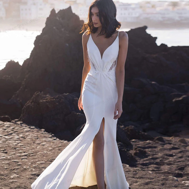 Beach Wedding Dress Simple Spaghetti Strap A-line Slit Chiffon Sleeveless Bridal Gowns For Women Robe De Marieage Custom Made
Beach Wedding Dress Simple Spaghetti Strap A-line Slit Chiffon Sleeveless Bridal Gowns For Women Robe De Marieage Custom Made