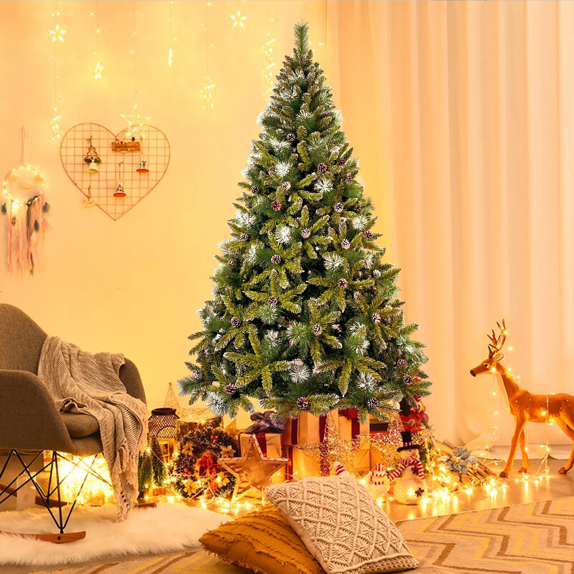 7.4ft Christmas Tree Decorated with 65 Pine Cones and Realistic over 1300 Thicken Tips Hinged with Metal Stand Easy Assembly
7.4ft Christmas Tree Decorated with 65 Pine Cones and Realistic over 1300 Thicken Tips Hinged with Metal Stand Easy Assembly