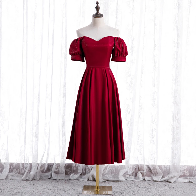 Evening Dress Burgundy Boat Neck Vintage Tea-Length Fashion Ruched A-Line Empire Short Sleeves Party Formal Dresses Woman B1132
Evening Dress Burgundy Boat Neck Vintage Tea-Length Fashion Ruched A-Line Empire Short Sleeves Party Formal Dresses Woman B1132