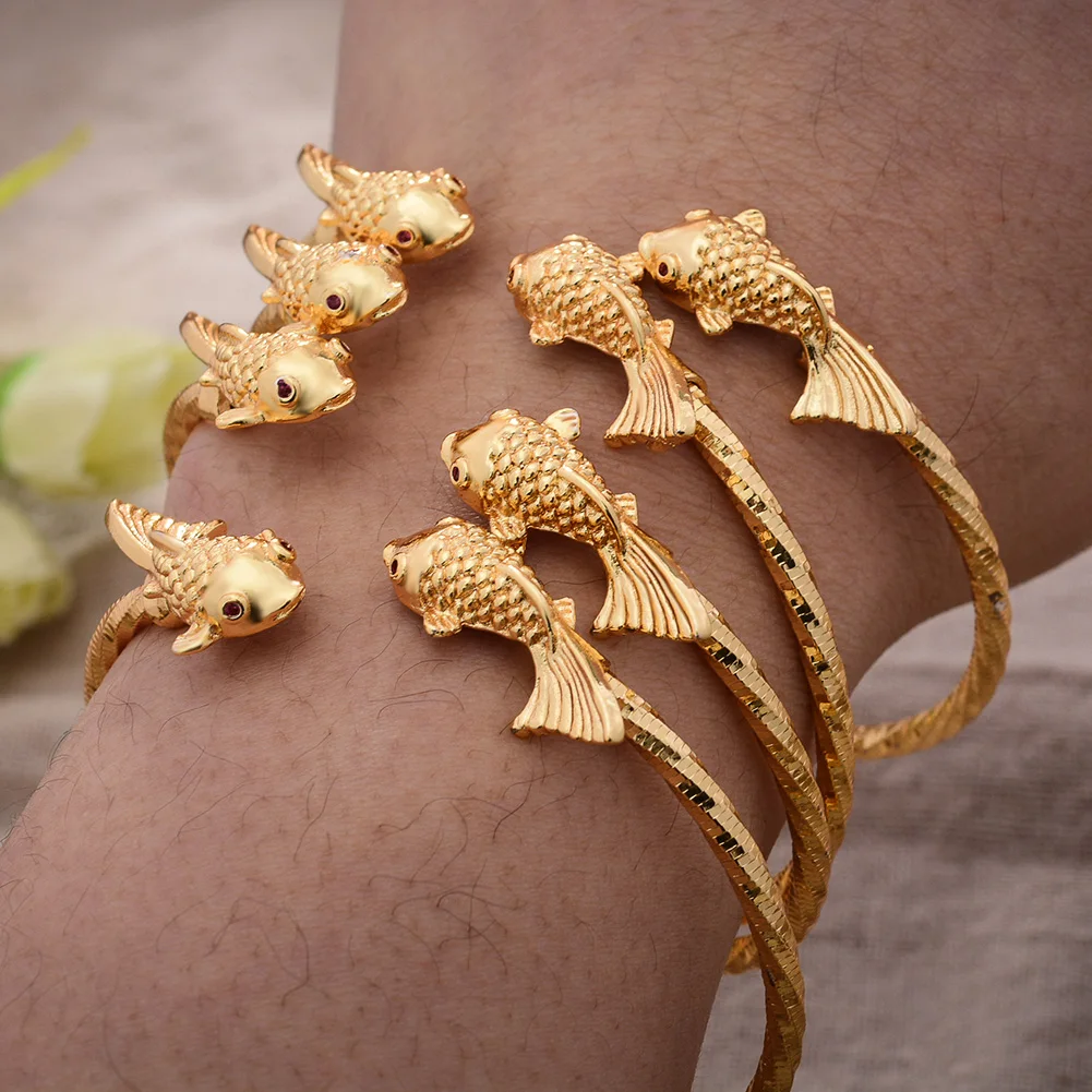 4Pcs/lot Dubai Gold Color luxury Cuff Gold Fish Bangles For Women Girls African wedding Jewelry Bride Bracelet For women
4Pcs/lot Dubai Gold Color luxury Cuff Gold Fish Bangles For Women Girls African wedding Jewelry Bride Bracelet For women