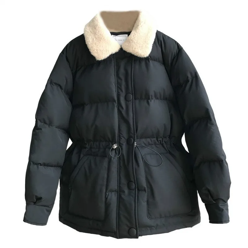 Winter 2021 New Korean Down Cotton Bread Coat Thick Outerwear Women's Drawstring Waist Faux Rabbit Fur Lapel Warm Jackets Female
Winter 2021 New Korean Down Cotton Bread Coat Thick Outerwear Women's Drawstring Waist Faux Rabbit Fur Lapel Warm Jackets Female