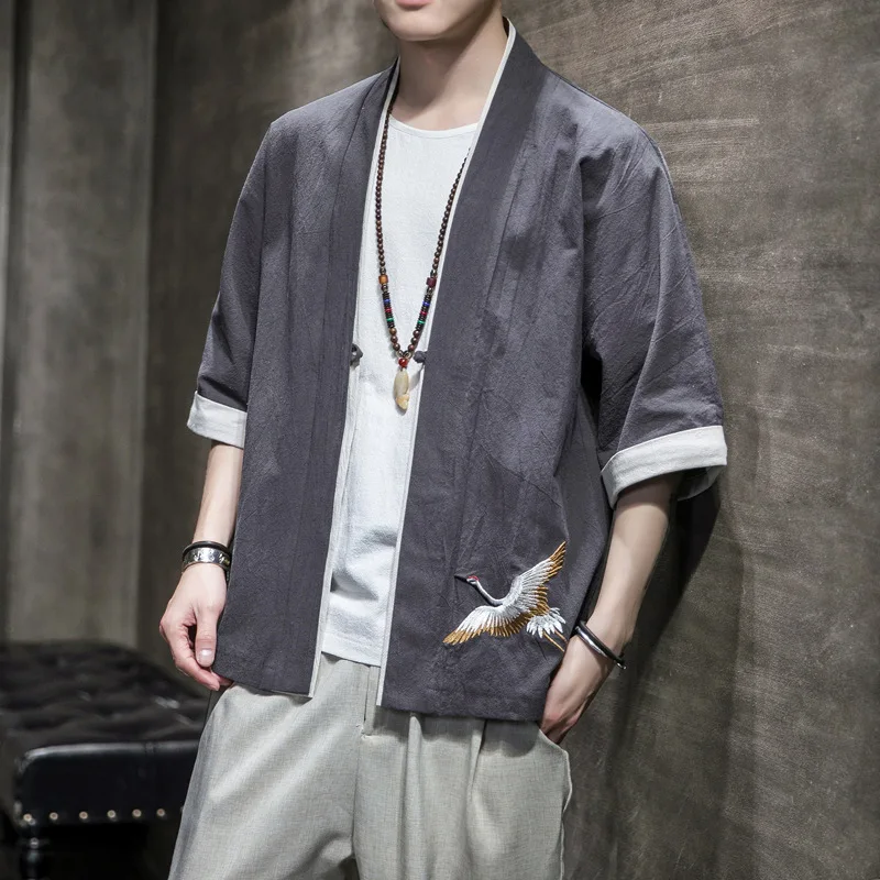 Summer New Cotton and Linen Men's Chinese Style Seven Sleeve Crane Embroidery Embroidered Cardigan Men's Retro Chinese Clothing
Summer New Cotton and Linen Men's Chinese Style Seven Sleeve Crane Embroidery Embroidered Cardigan Men's Retro Chinese Clothing