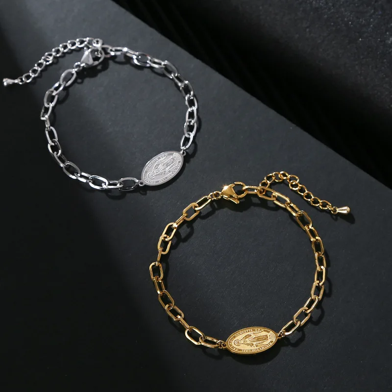 Fashion Jewelry Women's Gift High Quality Waterproof 18k Gold Plated Virgin Mary Charm Long Cross Chain Stainless Steel Bracelet
Fashion Jewelry Women's Gift High Quality Waterproof 18k Gold Plated Virgin Mary Charm Long Cross Chain Stainless Steel Bracelet