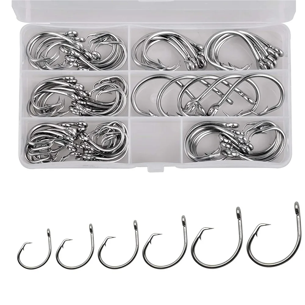 70Pcs/box Tuna Fishing Hooks Kit 8/0-13/0 Circle Hooks Stainless Steel Fishhook Barbed Hook for Saltwater Big Game jig hook
70Pcs/box Tuna Fishing Hooks Kit 8/0-13/0 Circle Hooks Stainless Steel Fishhook Barbed Hook for Saltwater Big Game jig hook