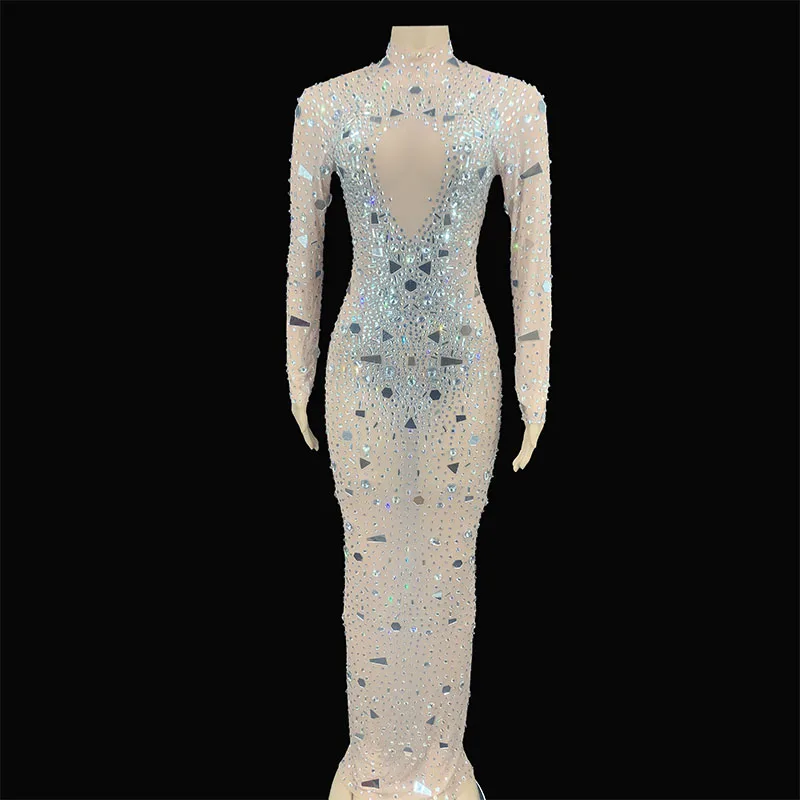 Sparkly Silver Rhinestone Mirror Transparent Long Dress Evening Birthday Celebrate Costume Women Dancer Prom Dress
Sparkly Silver Rhinestone Mirror Transparent Long Dress Evening Birthday Celebrate Costume Women Dancer Prom Dress