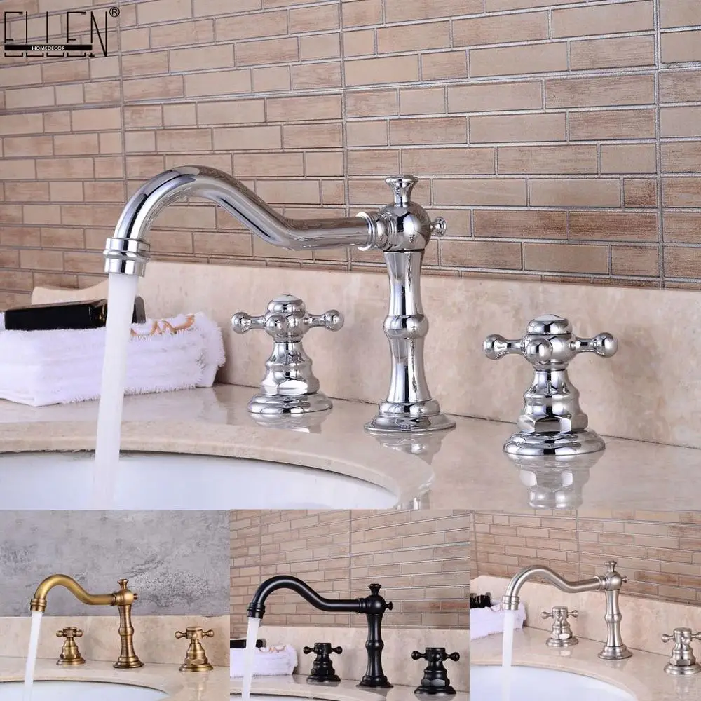 Widespread Bathroom Sink Faucet 3 Hole Deck Mounted Dual Handle Hot Cold Water Mixer Tap Brush Nickel Chrome Finished EL8001-1
Widespread Bathroom Sink Faucet 3 Hole Deck Mounted Dual Handle Hot Cold Water Mixer Tap Brush Nickel Chrome Finished EL8001-1
