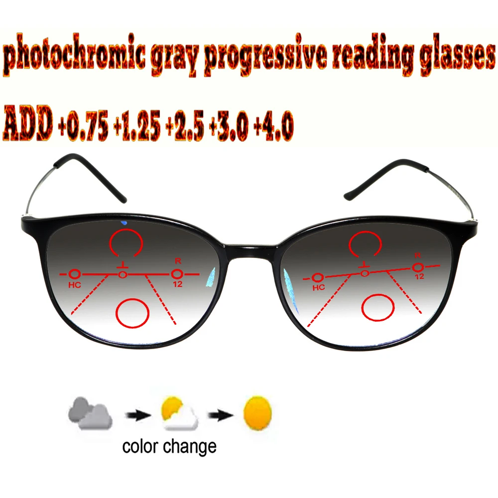 Photochromic Gray Progressive Multifocal Reading Glasses Men Woem Ultralight Black Frame+1.0 +1.5 +1.75 +2.0 +2.5 +3 +3.5 +4
Photochromic Gray Progressive Multifocal Reading Glasses Men Woem Ultralight Black Frame+1.0 +1.5 +1.75 +2.0 +2.5 +3 +3.5 +4