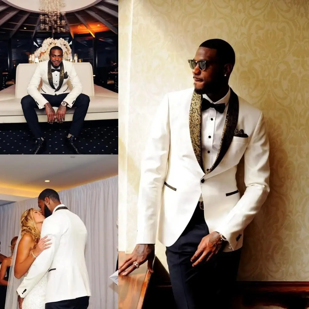 Handsome White Wedding Tuxedos Slim Fit Gold Pattern Laple Suits For Men Cheap One Button Groom Suit (Jacket+Pants+Bowtie)
Handsome White Wedding Tuxedos Slim Fit Gold Pattern Laple Suits For Men Cheap One Button Groom Suit (Jacket+Pants+Bowtie)
