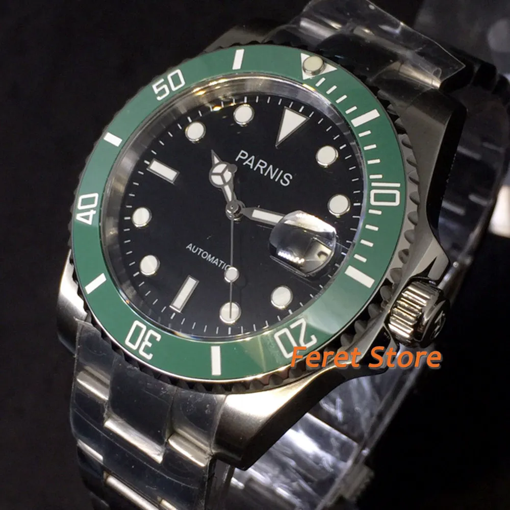 Parnis 40mm Men's Watches Green Ceramics bezel Black Dial Steel Case Sapphire Crystal Calendar Miyota Automatic Mechanical Watch
Parnis 40mm Men's Watches Green Ceramics bezel Black Dial Steel Case Sapphire Crystal Calendar Miyota Automatic Mechanical Watch