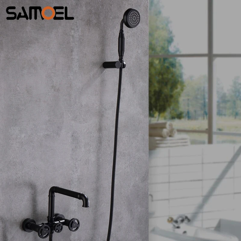 Industrial Style Wall Mounted Brass Matte Black Dual Holder Bathtub Water Tap Copper Shower Faucet Mixer BF1030
Industrial Style Wall Mounted Brass Matte Black Dual Holder Bathtub Water Tap Copper Shower Faucet Mixer BF1030
