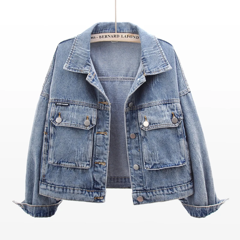 Vintage Wash Blue Frayed Denim Jacket Coat Women Autumn Korean Big Pocket Long Sleeve Short Outerwear Loose Jeans Jackets Female
Vintage Wash Blue Frayed Denim Jacket Coat Women Autumn Korean Big Pocket Long Sleeve Short Outerwear Loose Jeans Jackets Female