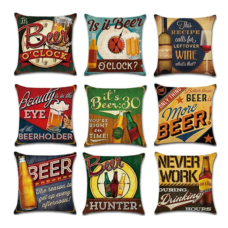 Western Retro style Beer Wine Vintage Slogans Linen Throw Pillow Case Home Bar Pub Sofa Chair Decorative Cushion Cover
Western Retro style Beer Wine Vintage Slogans Linen Throw Pillow Case Home Bar Pub Sofa Chair Decorative Cushion Cover
