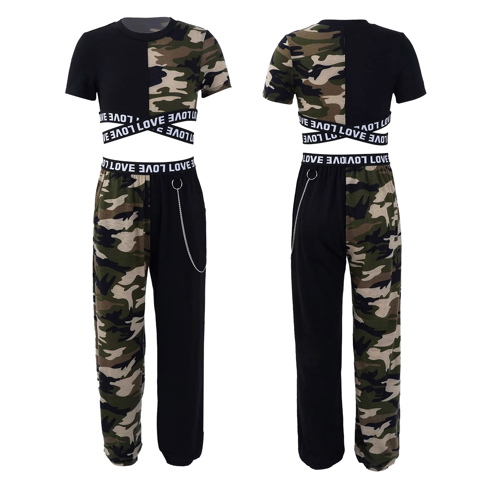 Kids Girls Hip-hop Jazz Dance Sport Suit Short Sleeves Camouflage Crop T-shirt and Pants Set for Modern Dancewear Gym Running
Kids Girls Hip-hop Jazz Dance Sport Suit Short Sleeves Camouflage Crop T-shirt and Pants Set for Modern Dancewear Gym Running
