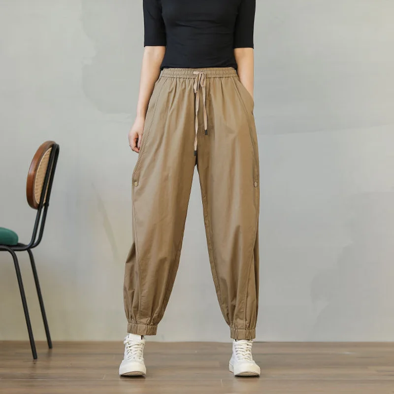 Summer Thin Harlan Nine-point Casual Pants Elastic Waist Loose Women Cargon Pants High Waist Draw String Female Lantern Pants
Summer Thin Harlan Nine-point Casual Pants Elastic Waist Loose Women Cargon Pants High Waist Draw String Female Lantern Pants