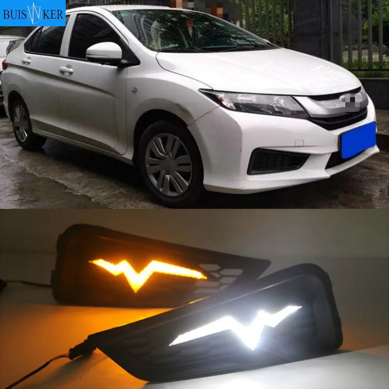 For Honda City 2015 2016 fog lamp cover drl with yellow turn signal light car styling LED daytime Running Lights
For Honda City 2015 2016 fog lamp cover drl with yellow turn signal light car styling LED daytime Running Lights