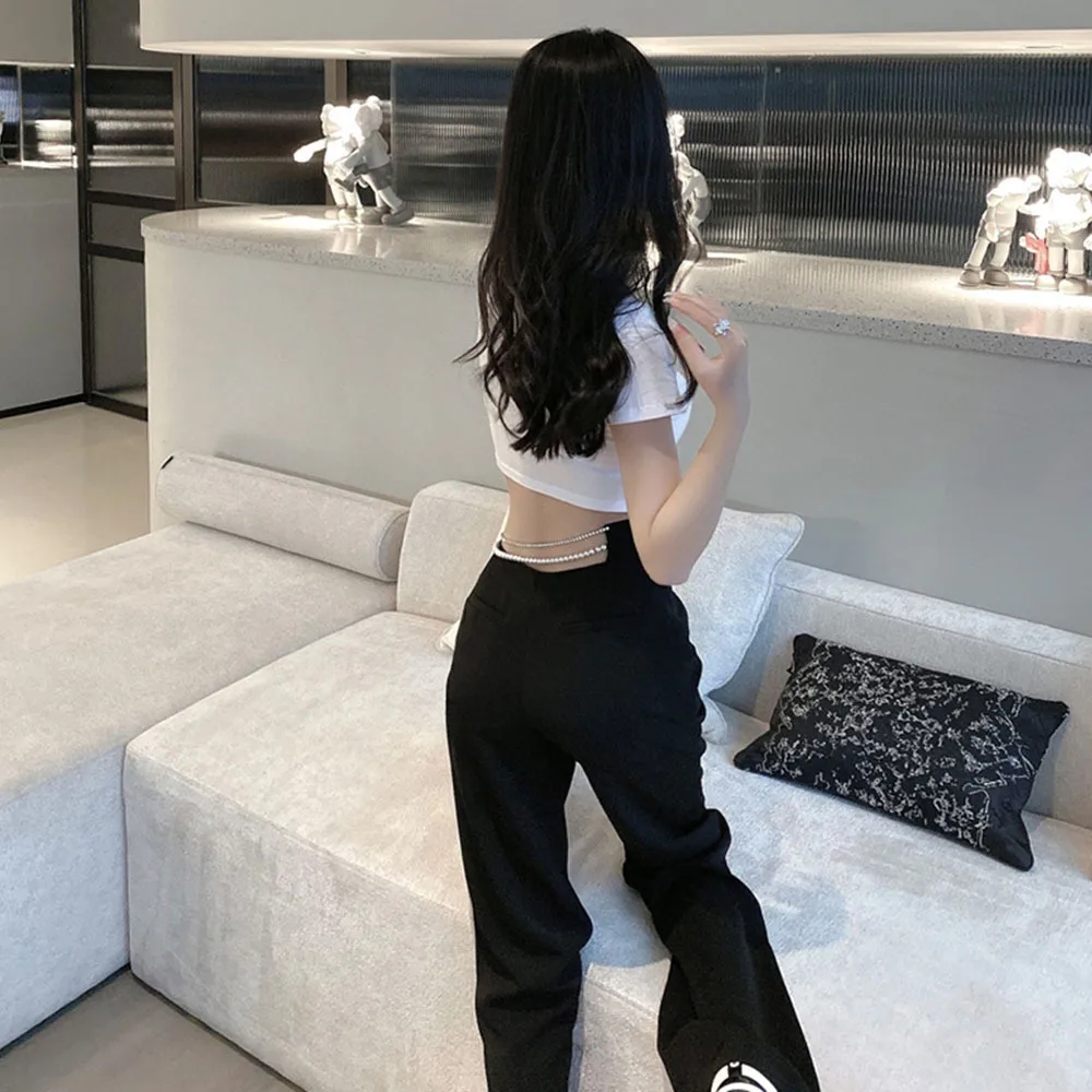 2025 Summer Y2K Black Straight Pants Women High Waist Pearl Rhinestone Chain Suit Pants Ladies Fashion Sexy Suit Trousers Female
2025 Summer Y2K Black Straight Pants Women High Waist Pearl Rhinestone Chain Suit Pants Ladies Fashion Sexy Suit Trousers Female