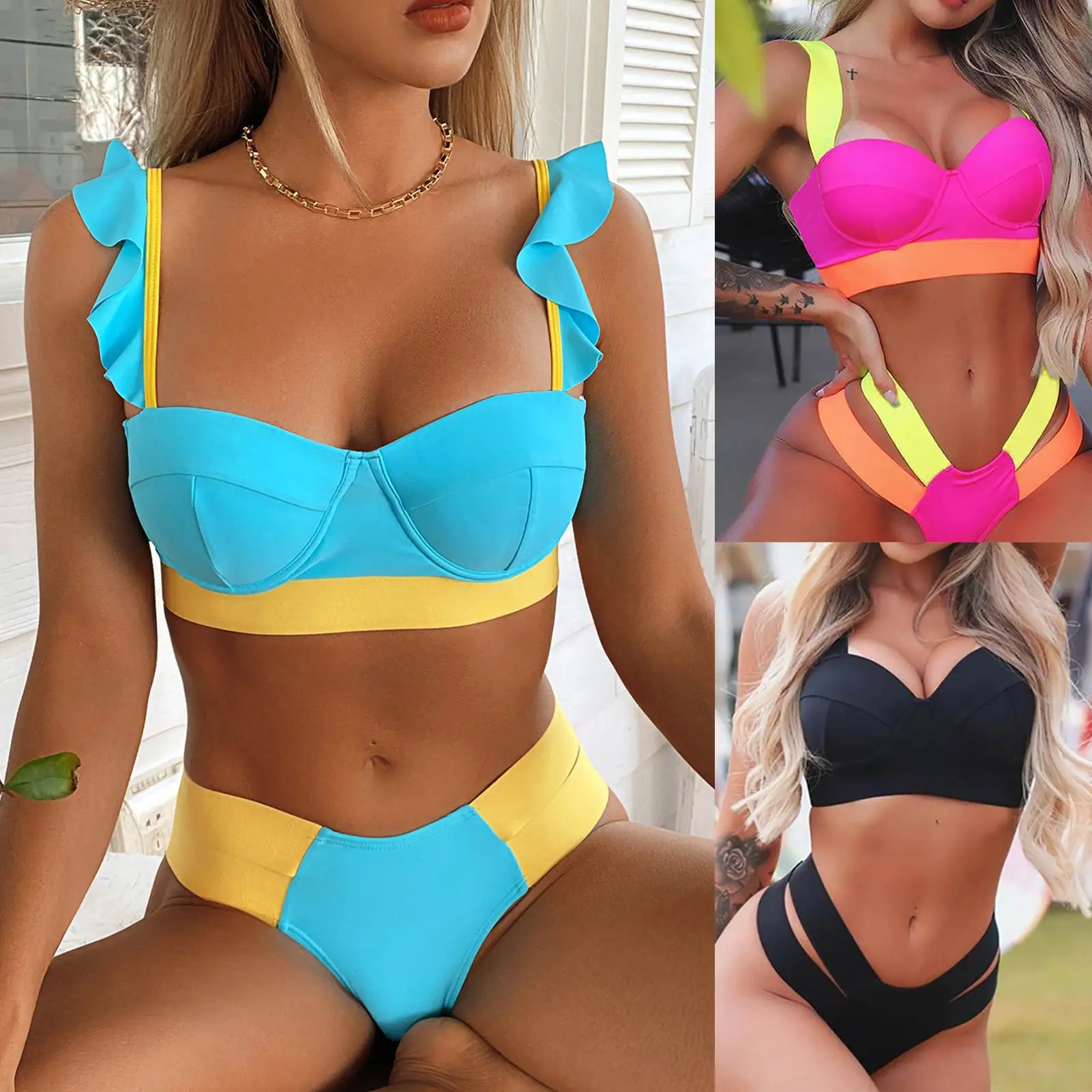 New Sexy Patchwork Bikini Women Push Up Swimsuit 2021 Female Summer Swimwear Bandage Bathing Suit Beach Biquini Swimming Thong
New Sexy Patchwork Bikini Women Push Up Swimsuit 2021 Female Summer Swimwear Bandage Bathing Suit Beach Biquini Swimming Thong