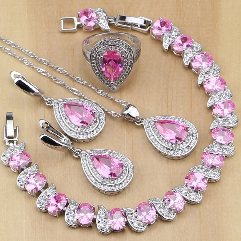 Natural Water Drop Pink CZ 925 Sterling Silver Jewelry Sets For Women Wedding Earrings/Pendant/Necklace/Rings/Bracelet
Natural Water Drop Pink CZ 925 Sterling Silver Jewelry Sets For Women Wedding Earrings/Pendant/Necklace/Rings/Bracelet