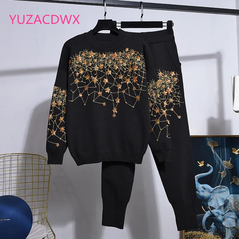2022 Spring Two Piece Set Women Beaded Embroidery Knitted Pullover Sweater Casual Pants Fashion Set Ladies Tops
2022 Spring Two Piece Set Women Beaded Embroidery Knitted Pullover Sweater Casual Pants Fashion Set Ladies Tops