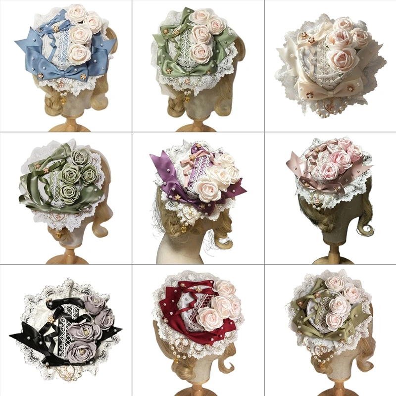 Lolita Sweet Lace Mini Top Hat Pearl Beaded Ribbon Bowknot Rose Flower Fascinators Cap Anime Cosplay Hair Accessories
Lolita Sweet Lace Mini Top Hat Pearl Beaded Ribbon Bowknot Rose Flower Fascinators Cap Anime Cosplay Hair Accessories