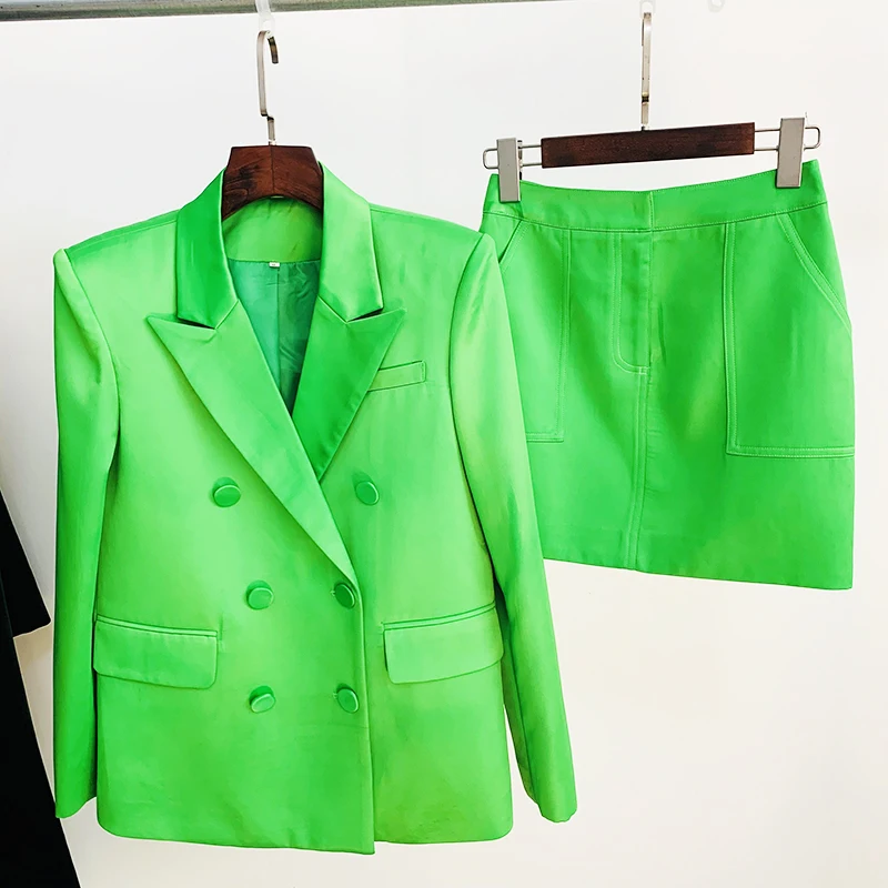 HIGH STREET Newest 2024 S/S Designer Runway Suit Set Women's Double Breasted Straght Satin Blazer Mini Skirt Suit
HIGH STREET Newest 2024 S/S Designer Runway Suit Set Women's Double Breasted Straght Satin Blazer Mini Skirt Suit