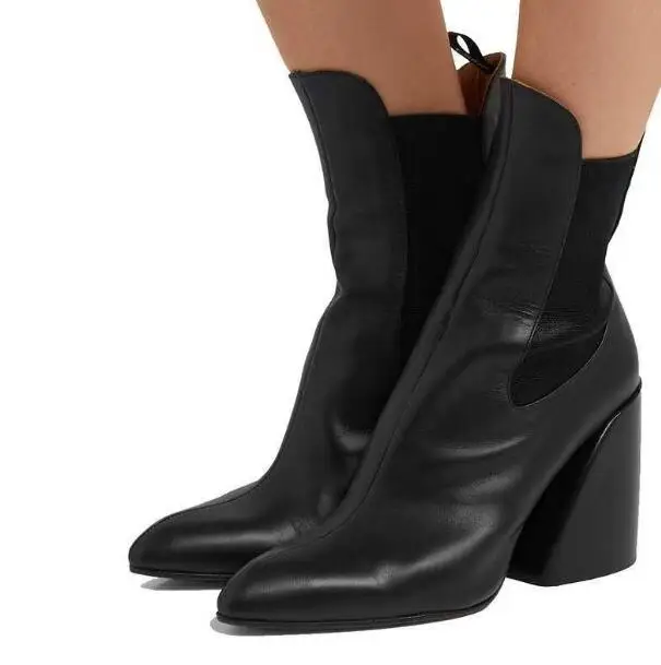 Winter New Woman Black Brown White Genuine Leather Short Boots Slip On Pointed Toe Chunky Heels Patchwork Ankle Boots Lady
Winter New Woman Black Brown White Genuine Leather Short Boots Slip On Pointed Toe Chunky Heels Patchwork Ankle Boots Lady