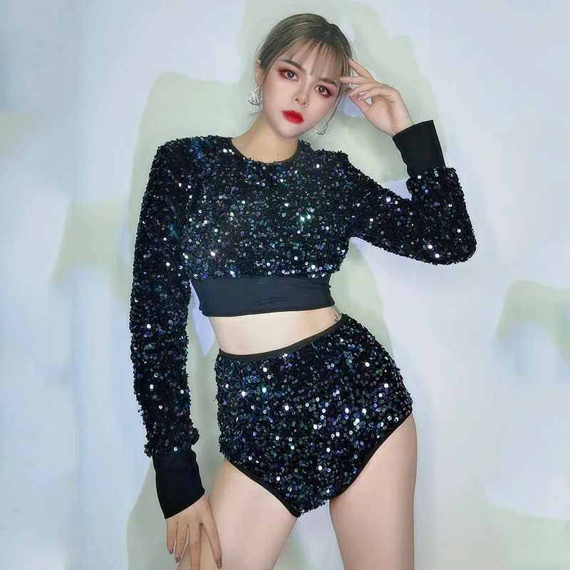 Shiny Sequins Black Long Sleeves Tops Shorts Bar DJ DS Nightclub Party Stage Pole Dance Clothes Gogo Dance Costumes DWY5265
Shiny Sequins Black Long Sleeves Tops Shorts Bar DJ DS Nightclub Party Stage Pole Dance Clothes Gogo Dance Costumes DWY5265