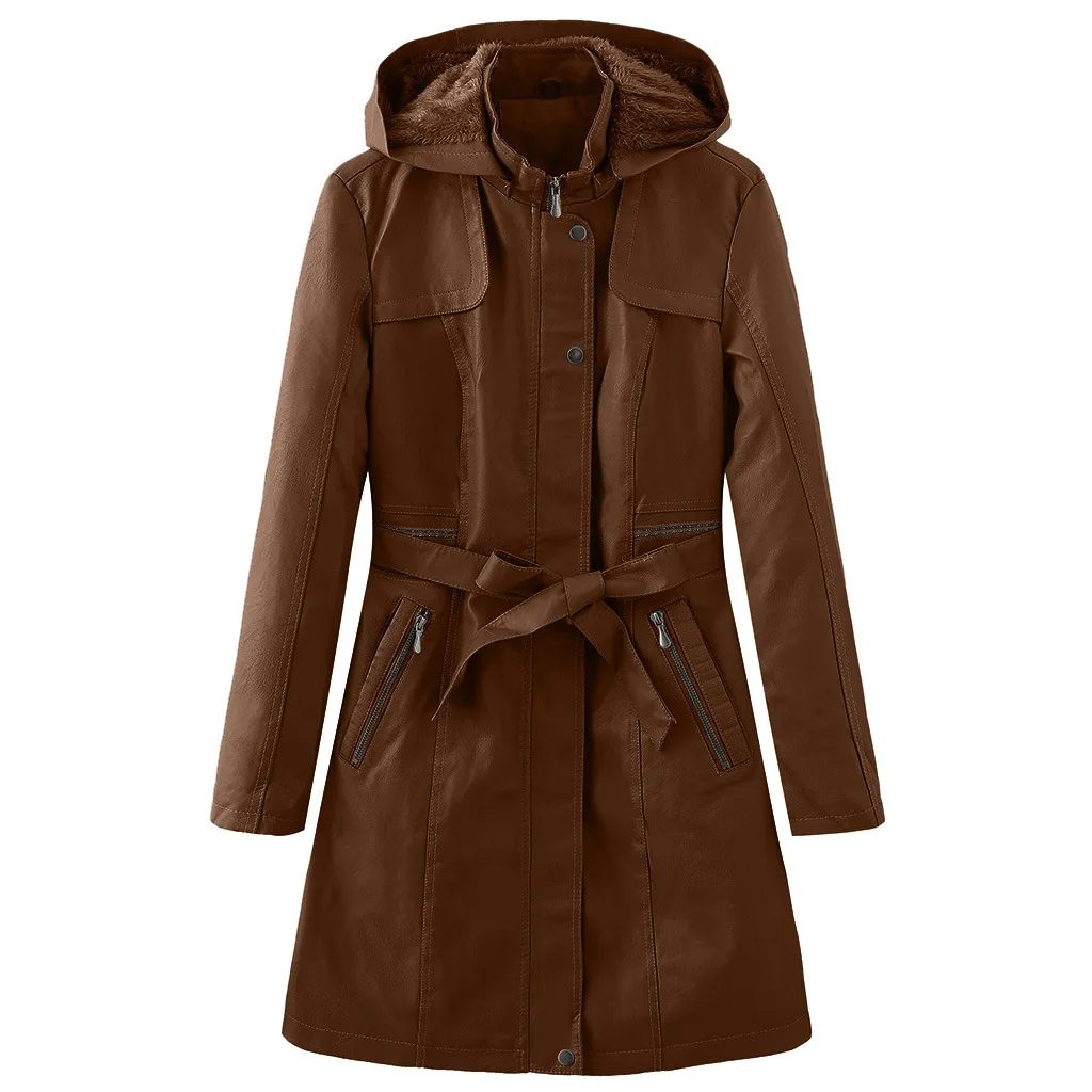 Winter coat pocket zipper coat sturdy and wear-resistant Pu ladies slim coat mid-length plus fleece hooded windbreaker jacket
Winter coat pocket zipper coat sturdy and wear-resistant Pu ladies slim coat mid-length plus fleece hooded windbreaker jacket