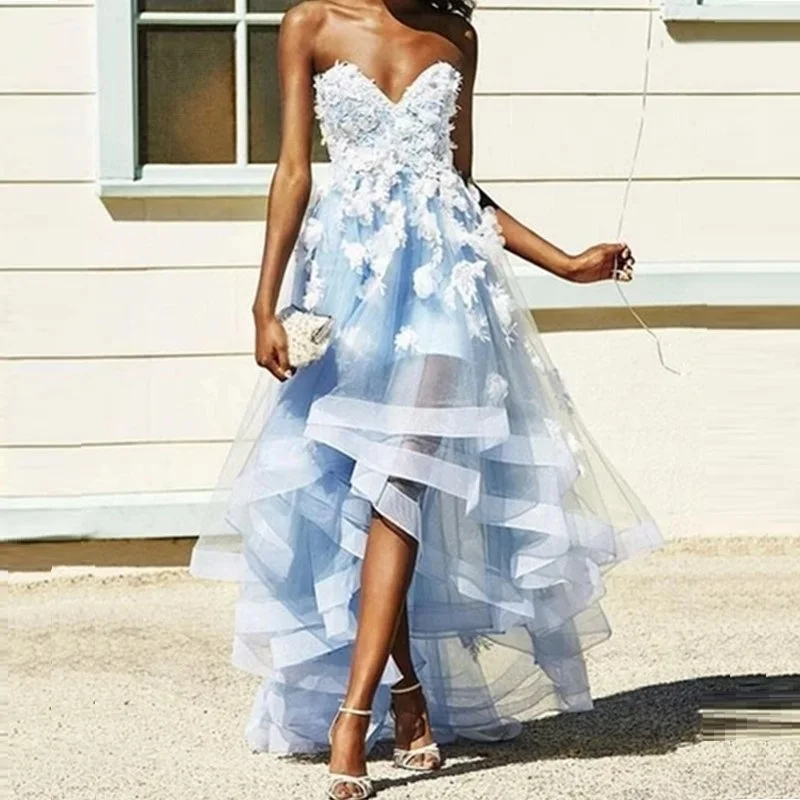 Sky Blue Strapless Floral Prom Dress High Low Homecoming Gowns Vestidos Sweet Evening Party Ball Downs
Sky Blue Strapless Floral Prom Dress High Low Homecoming Gowns Vestidos Sweet Evening Party Ball Downs