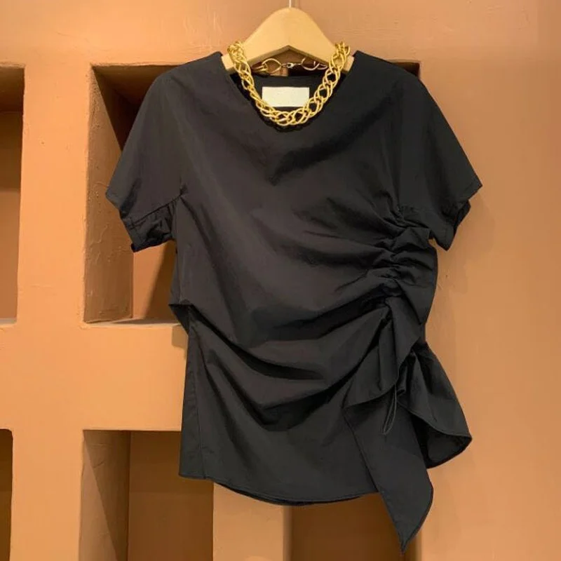 Tees Graphic Women Short Sleeve O-Neck Tops Shirt Korean Drawstring Pleated Slim Tshirt 2022 Summer New T Shirts Casual Pullover
Tees Graphic Women Short Sleeve O-Neck Tops Shirt Korean Drawstring Pleated Slim Tshirt 2022 Summer New T Shirts Casual Pullover