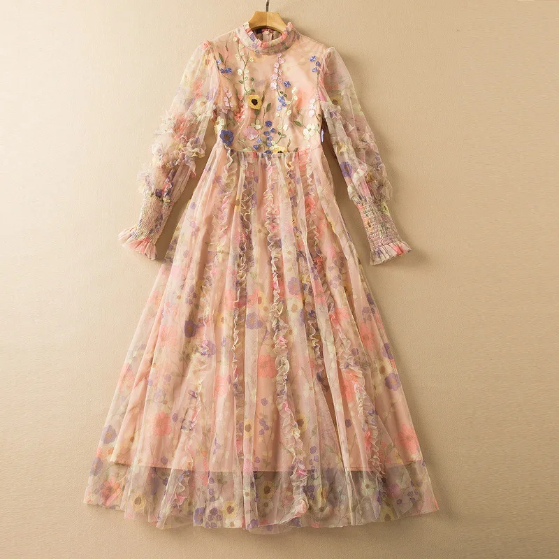 European and American women's clothing winter 2022 new Long sleeve flower embroidery Fashion gauze pleated pink dress
European and American women's clothing winter 2022 new Long sleeve flower embroidery Fashion gauze pleated pink dress