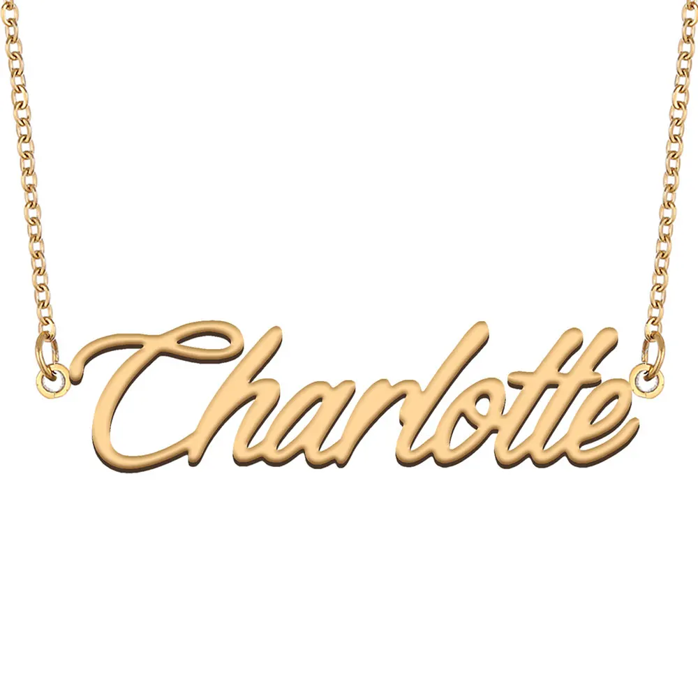 Ожерелье Charlotte с именной табличкой для женщин, ювелирные изделия из нержавеющей стали, позолоченная цепочка с кулоном, подарок женщине, матери, девушке
Ожерелье Charlotte с именной табличкой для женщин, ювелирные изделия из нержавеющей стали, позолоченная цепочка с кулоном, подарок женщине, матери, девушке