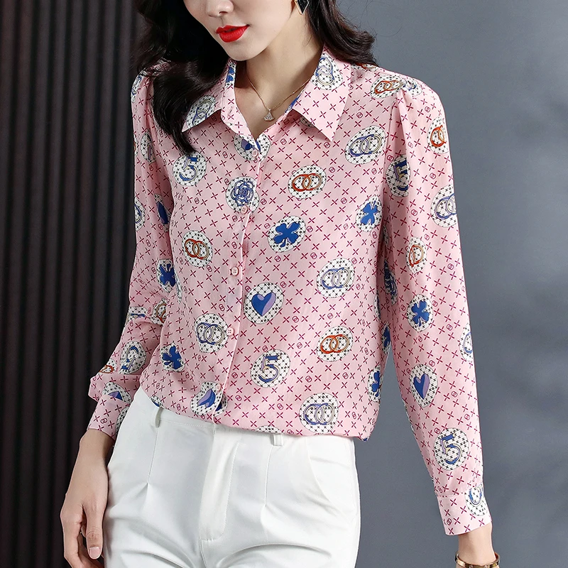 100% Natural Silk Women Printed Shirt Elegant Turn-down Collar Long Sleeve Casual Shirts Pure Real Silk Office Lady Pink Blouse
100% Natural Silk Women Printed Shirt Elegant Turn-down Collar Long Sleeve Casual Shirts Pure Real Silk Office Lady Pink Blouse